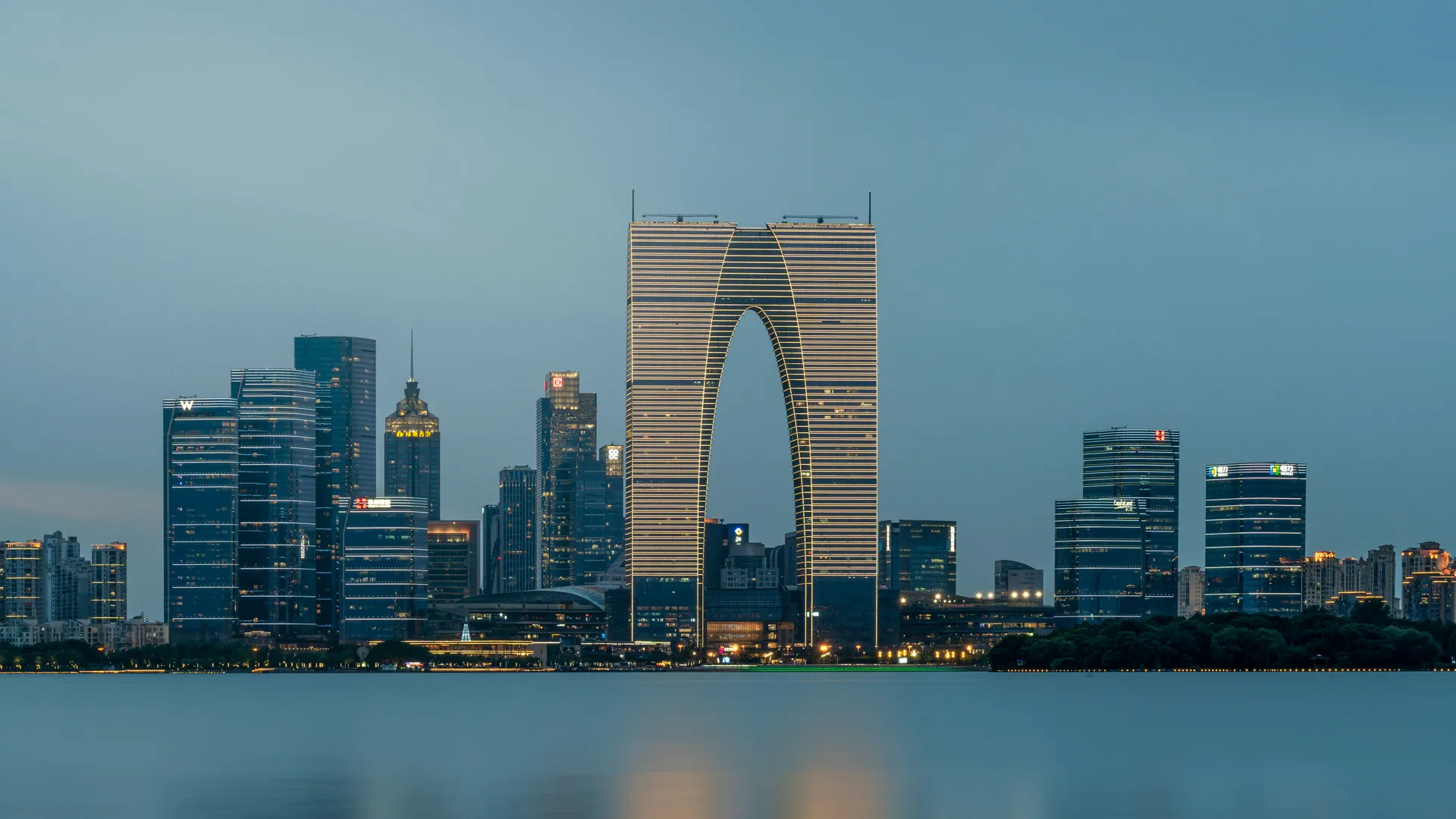 Suzhou Gate of the Orient at dusk